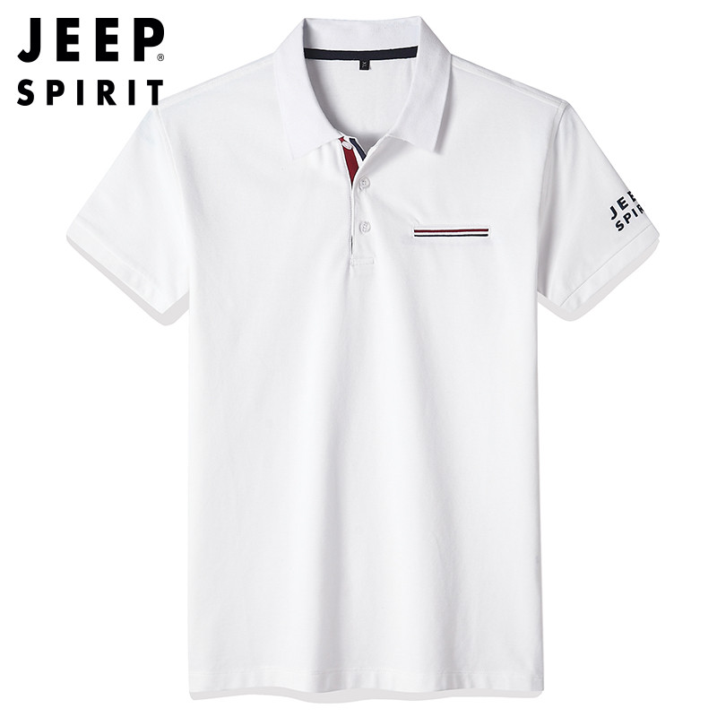 JEEP吉普2019夏季新款男士短袖t恤衬衫领半袖polo衫潮流丅恤男装潮牌衣服青年翻领休闲运动百搭打底上衣 XXXL 白色