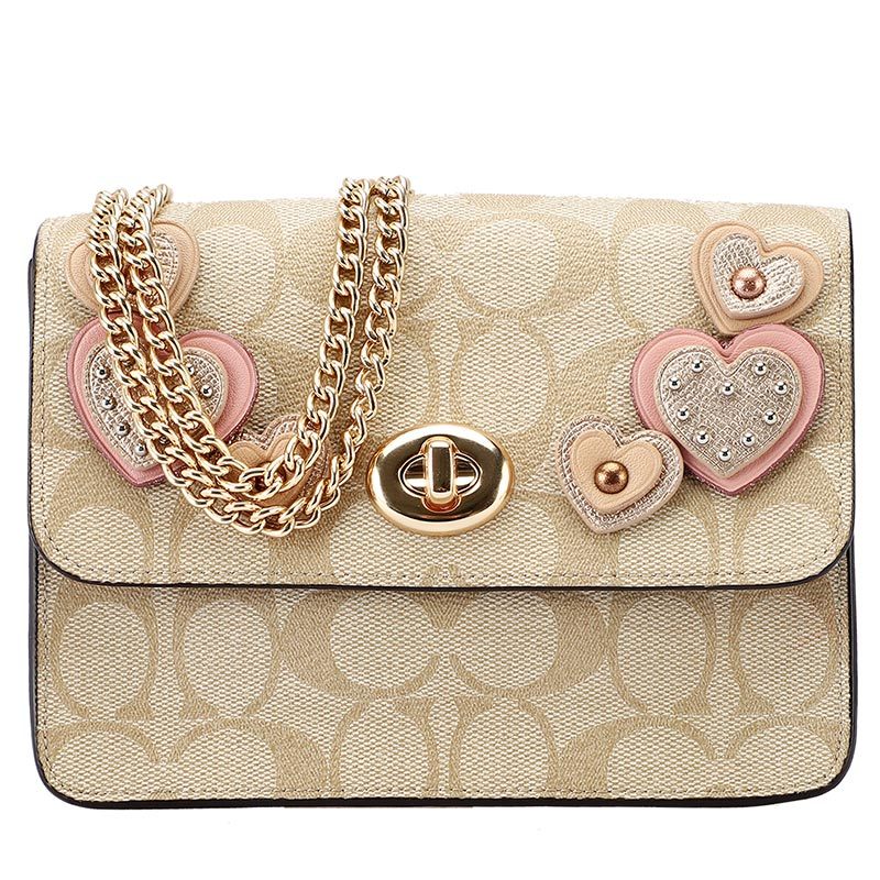 COACH 蔻驰 链条包女包 女士单肩斜挎链条包小方包 奢侈品 卡其色