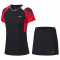 李宁（LI-NING）羽毛球服男女款聚酯纤维圆领短袖T恤短裤套装 AATP018 XL AATP018-2女款黑色