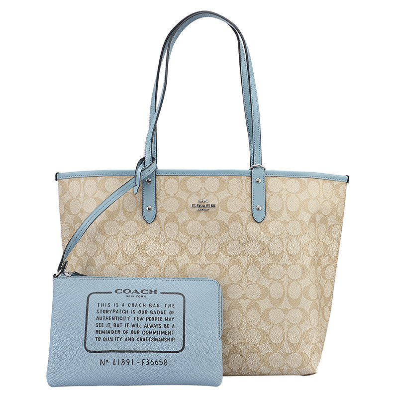 COACH 蔻驰 托特包双面 女包 女士 PVC手提单肩双面托特包奢侈品 卡其蓝色