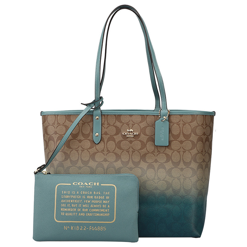 COACH 蔻驰 托特包双面 女包 女士 PVC手提单肩双面托特包奢侈品 卡其浅绿渐变色