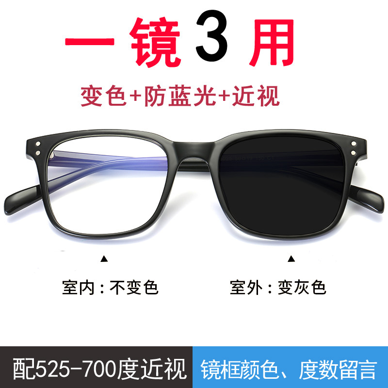 防蓝光眼镜看电脑玩手机游戏保护眼睛网红男女护目电竞专用大方框 镜框+1.67变色防蓝光镜片（近视800度以内）