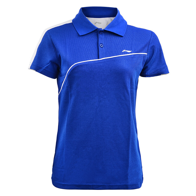 李宁（LI-NING）短袖半袖T恤女POLO衫透气翻领针织运动服羽毛球服 APLJ512 L APLJ512-5蓝色