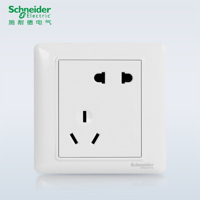 施耐德电气(Schneider Electric)睿意经典白 开关插座面板 86型面板家用墙壁式 经典白 斜五孔插座