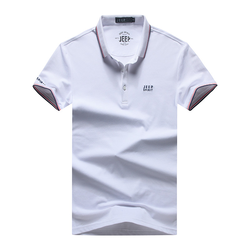 JEEP/吉普夏季新款polo保罗衫男士条纹休闲青年男装短袖翻领t恤男 3XL 白色