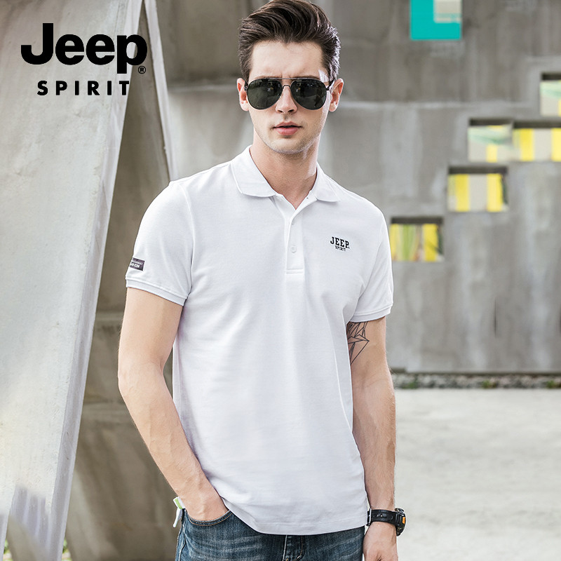 JEEP/吉普短袖T恤男2019夏季中年体恤宽松半袖翻领polo衫品牌 白色 3XL