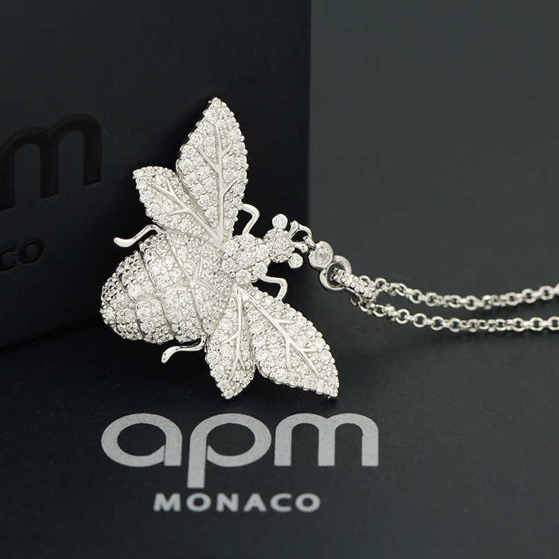 apm MONACO黄蜂银项链镶晶钻锁骨颈链AC4422OX AC4422OXY 银色