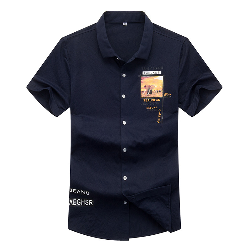 袋鼠(DAISHU) 2019夏季新品 中青年男士时尚简约印花修身短袖衬衫 DS0117503 180 蓝色