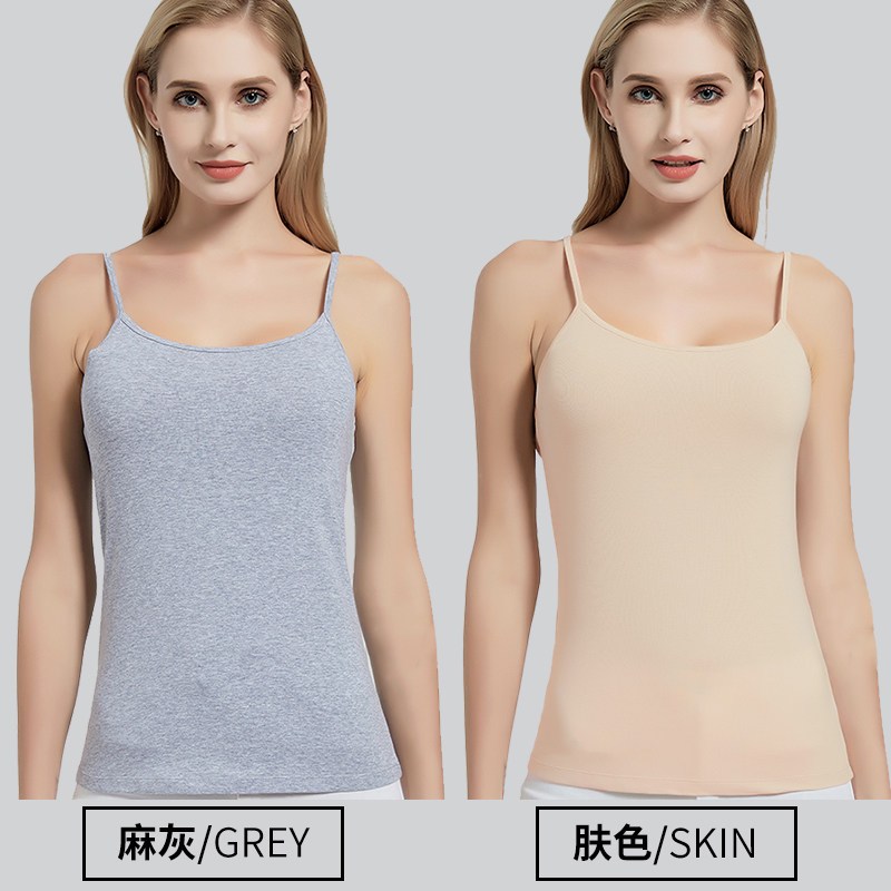 猫人女士吊带背心2件装纯棉打底内搭上衣无袖性感百搭外穿夏季汗衫 灰+肤 170(XL)