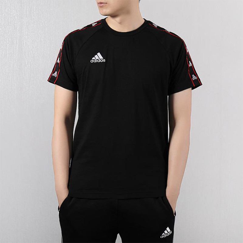 阿迪达斯官方 adidas TAN TAPE TEE四季 男士创造者足球短袖T恤DW8465 黑色 L
