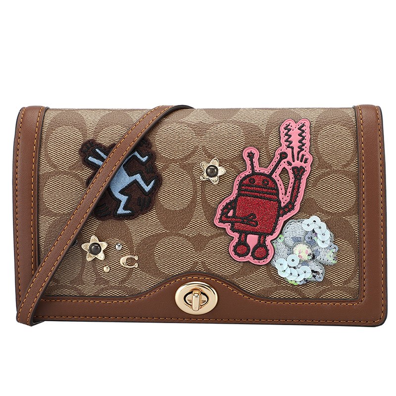 COACH 蔻驰 欧美时尚女斜挎包包盖式手拿单肩斜挎其他两用包 卡其色1