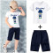 儿童男童夏季套装 2019新款男孩短袖中大童宝宝夏装运动两件套童装 160 W款灰+蓝裤
