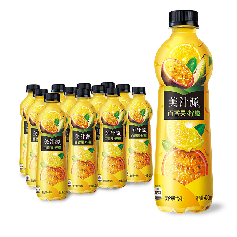 美汁源(minute maid) 百香果柠檬 420ml*12瓶 含果肉 果汁饮料 可口