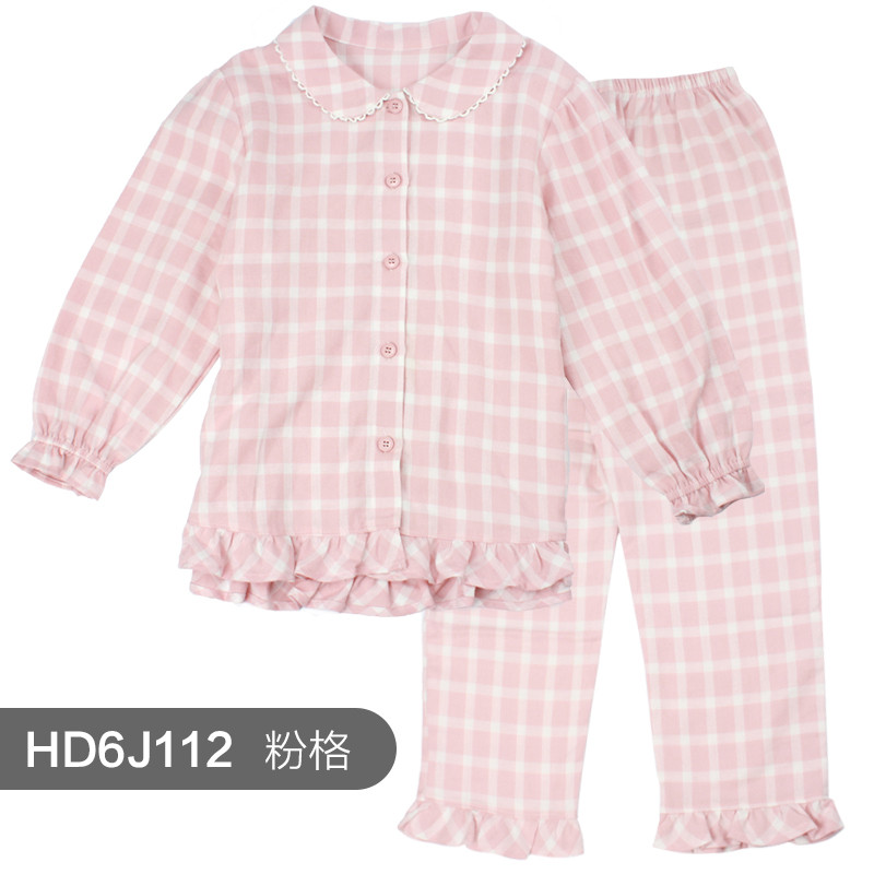 红豆(HODO)2019年夏季全棉格子居家四季节薄款男童女童儿童家居服套装_1 110cm 6J112