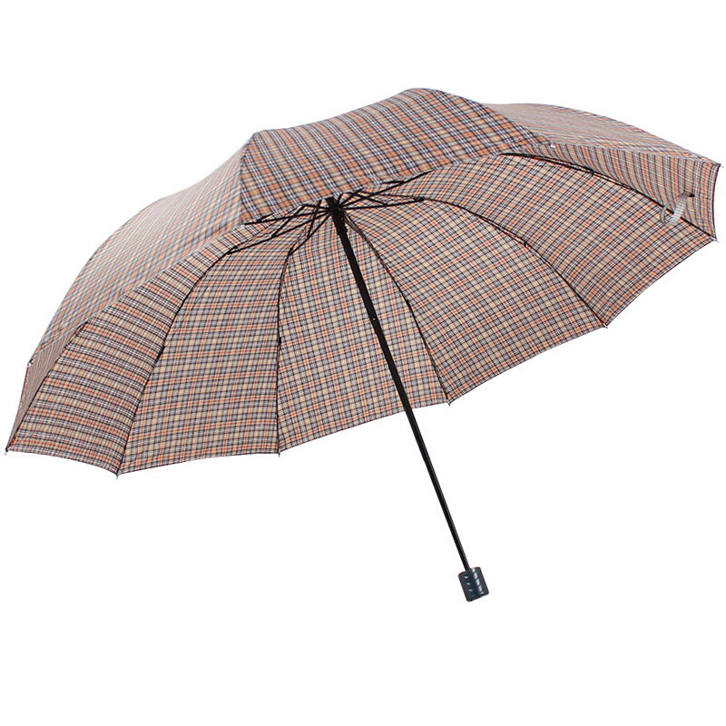 天堂伞 加大加固高密拒水隐格一甩干三折双人商务晴雨伞 31233E 驼色