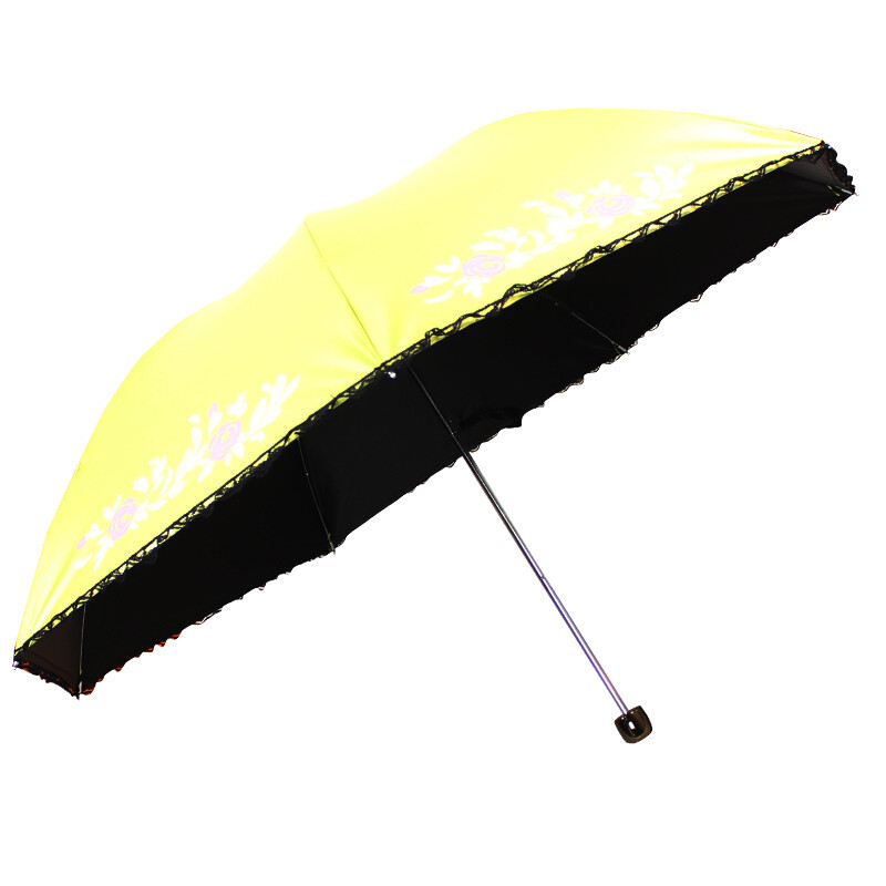 天堂伞 漫步田园黑涤彩胶三折铅笔晴雨伞太阳伞 51033E 黄绿