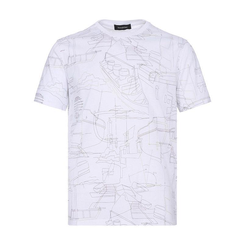 Ermenegildo Zegna 杰尼亚 男士棉质圆领短袖T恤衫 US586 706P N00-白色 48