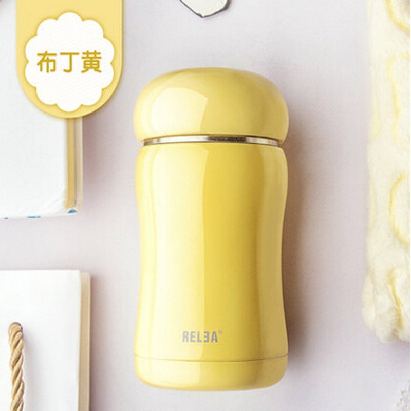 物生物(RELEA)保温杯不锈钢水杯创意可爱水杯子男女士学生儿童泡茶杯_1 布丁黄