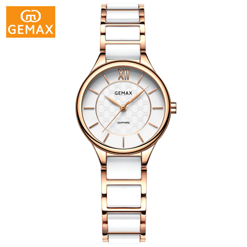 GEMAX/格玛仕正品防水石英手表女士时尚品牌陶瓷腕表MX8139 MX8139#-玫金色