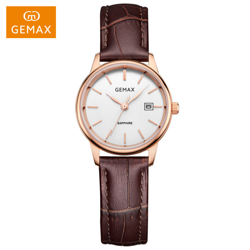 GEMAX/格玛仕正品防水石英手表情侣时尚品牌超薄腕表MX2175 MX2175L#-女士玫壳啡带
