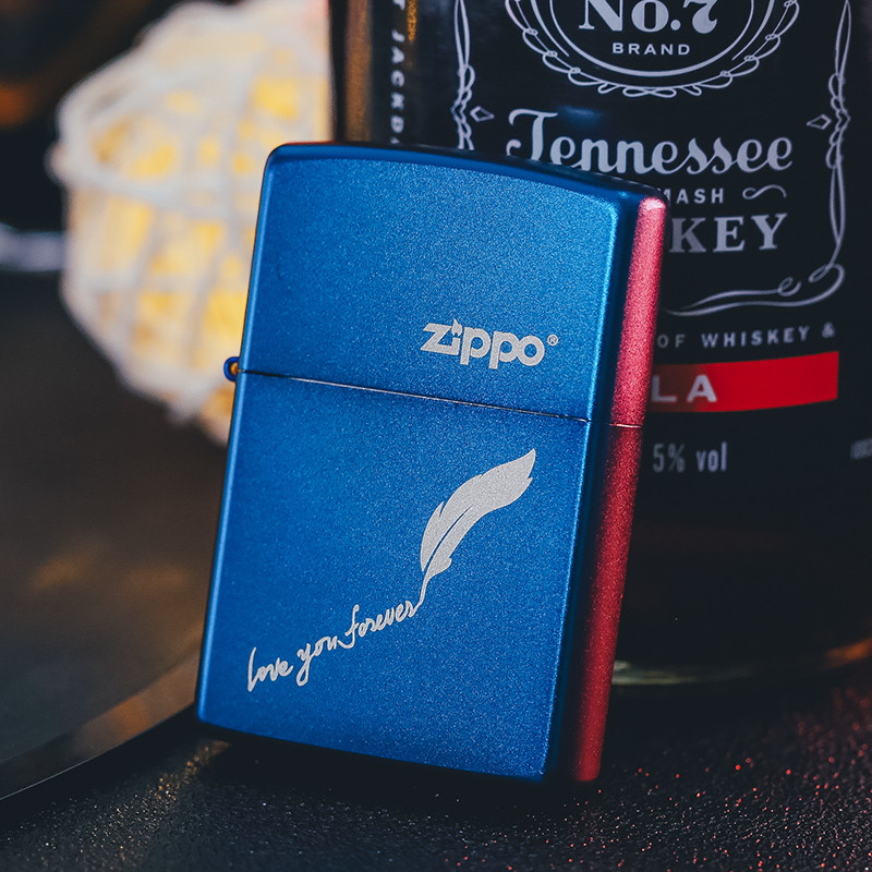 zippo原装进口打火机 经典黑耀冰防风煤油磨砂打火机 蓝-天长地久
