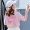 碧芮实拍韩版2019夏季新款印花条纹t恤短袖女宽松修身常规款街头逛街出游上衣女 XL 098雾霾蓝