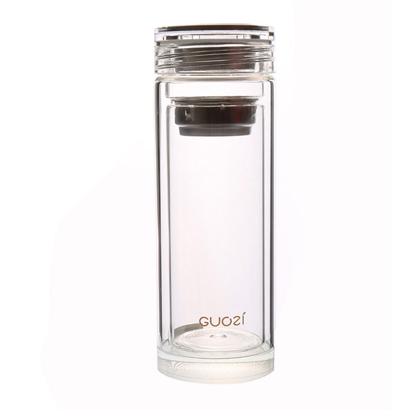 果兹(GUOZI)GZ-S03碟璀防滑水晶保温杯 双层隔热水杯水晶底茶杯 300ml 透明 白色