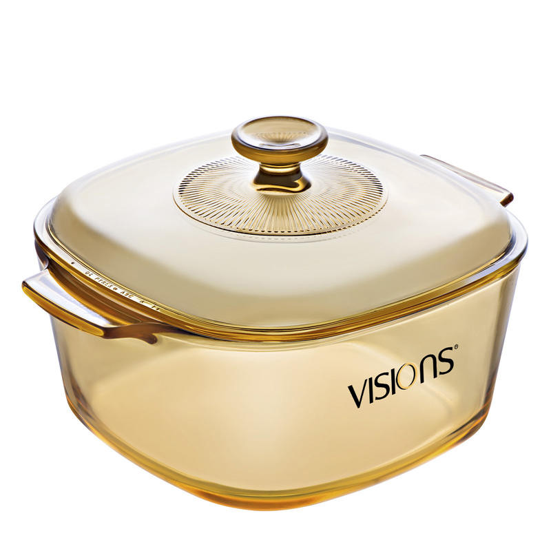 VISIONS 美国康宁晶彩透明锅 超耐热透明玻璃方形煮锅 3L VS-3-RV/CN