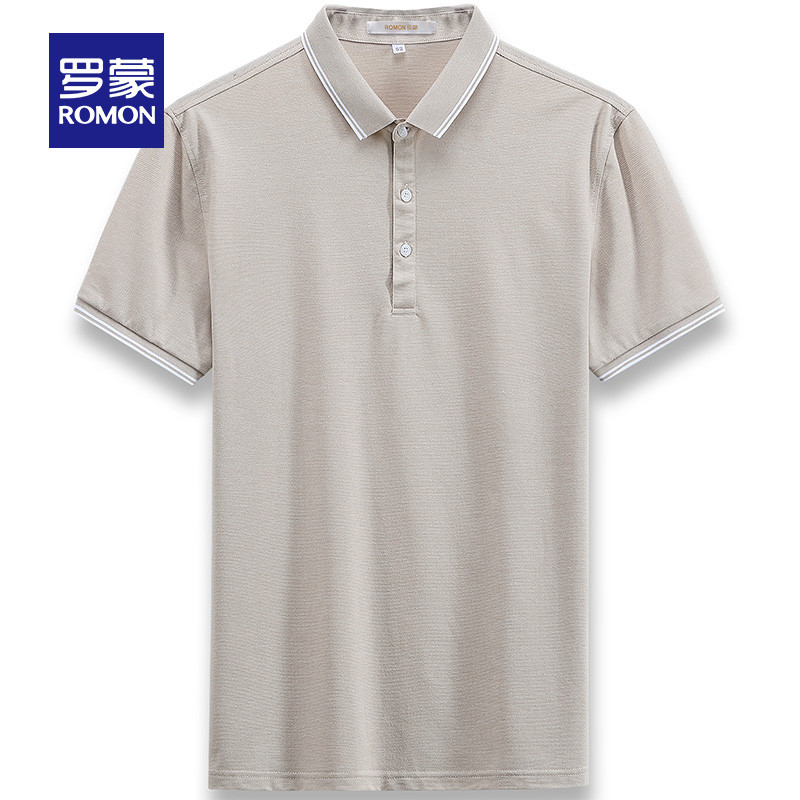 Romon/罗蒙短袖T恤男夏季薄款时尚休闲t恤中青年男士翻领POLO衫潮TX1996822 170 杏色52