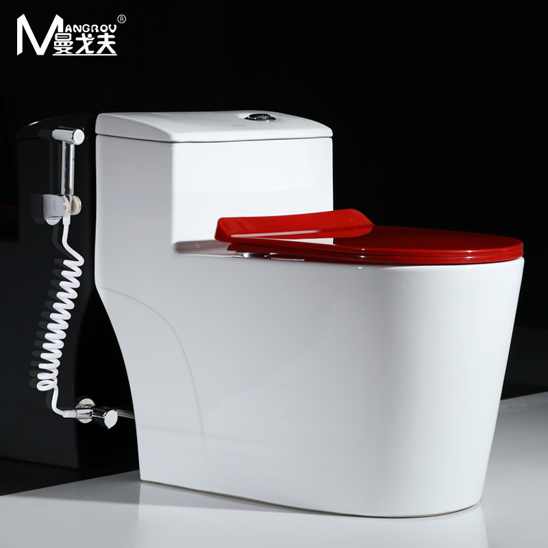 曼戈夫卫浴（MANGROV）马桶大冲力大口径连体虹吸式坐便器家用地排节水静音座便器 250/350/400/300MM 250MM 红色脲醛盖板【大口径80MM】【送货入户】【免费安装】