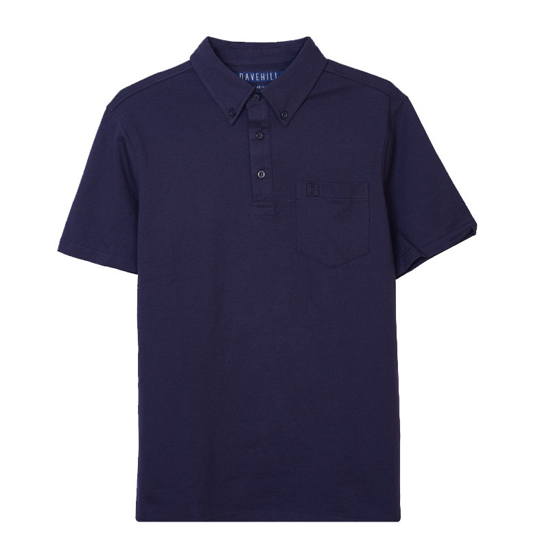 DaveHill大卫山新款宽松全棉透气舒适休闲商务衬衫领短袖POLO男 56 蓝色