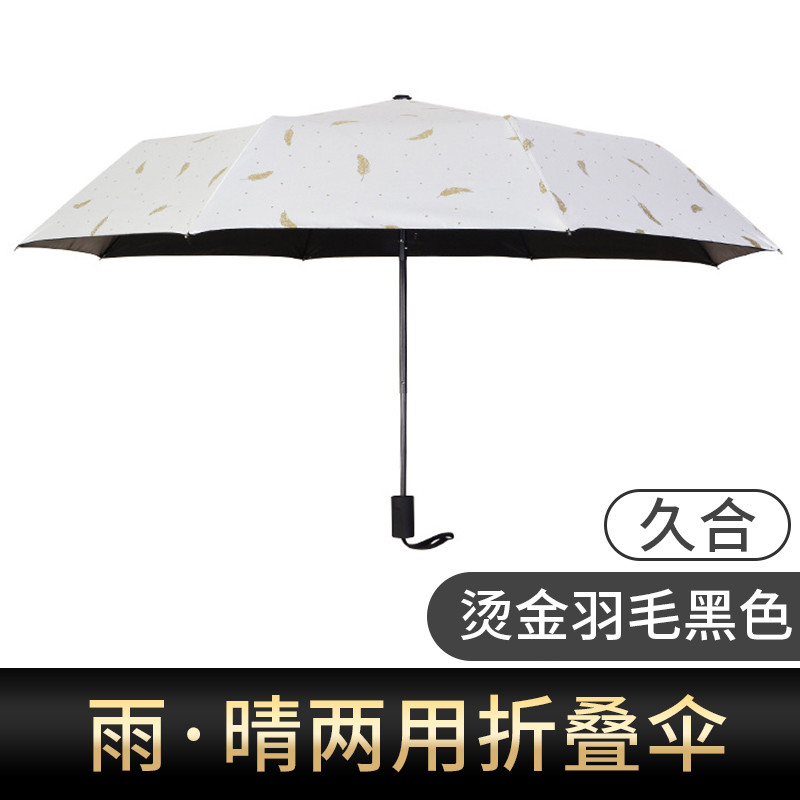 灵孜格 太阳伞小黑伞 女防晒防紫外线黑胶女神折叠晴雨伞两用遮阳伞 （烫金羽毛）白色久合款