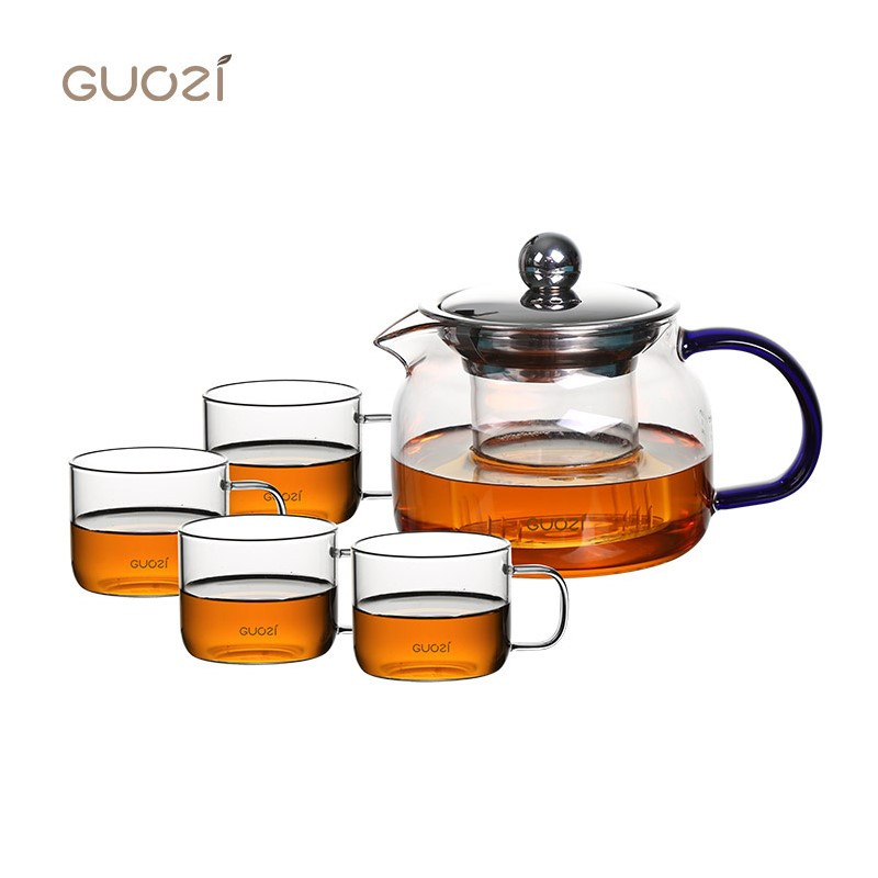 果兹GZ-S29自然格调茶具 套装耐热高硼硅玻璃手工吹制茶具套装一壶四杯 400ml+80ml*4 透明 透明色