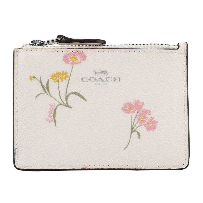COACH 蔻驰 奢侈品 欧美时尚短款女士钱包白色皮革卡包钥匙包