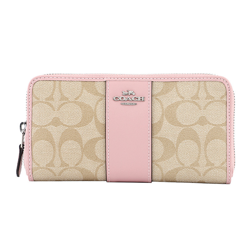 COACH 蔻驰 奢侈品 女士浅卡其粉色人造革长款钱包钱夹 浅卡其粉色