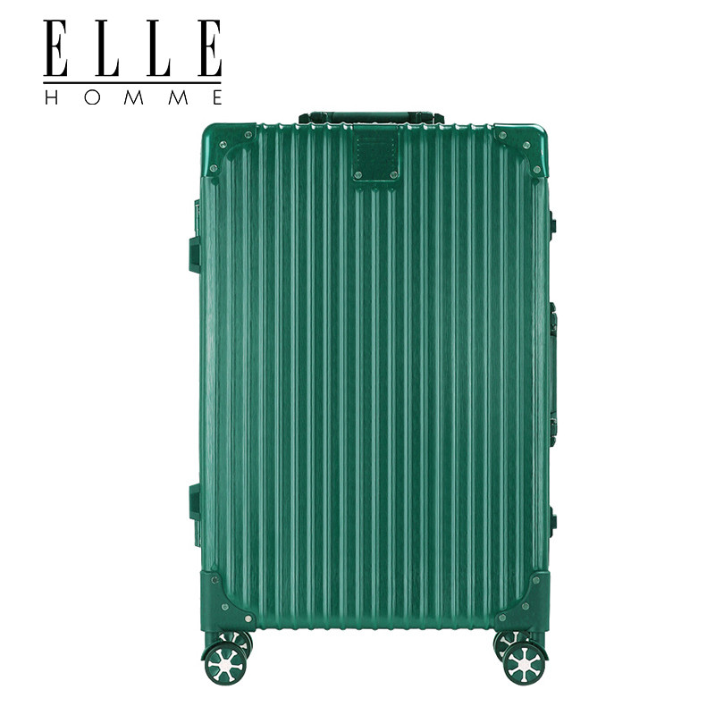 ELLE HOMME2019年新款时尚铝框箱防撞直包角防刮耐磨旅行箱男女通用EH8019 20寸 20寸 翡翠绿