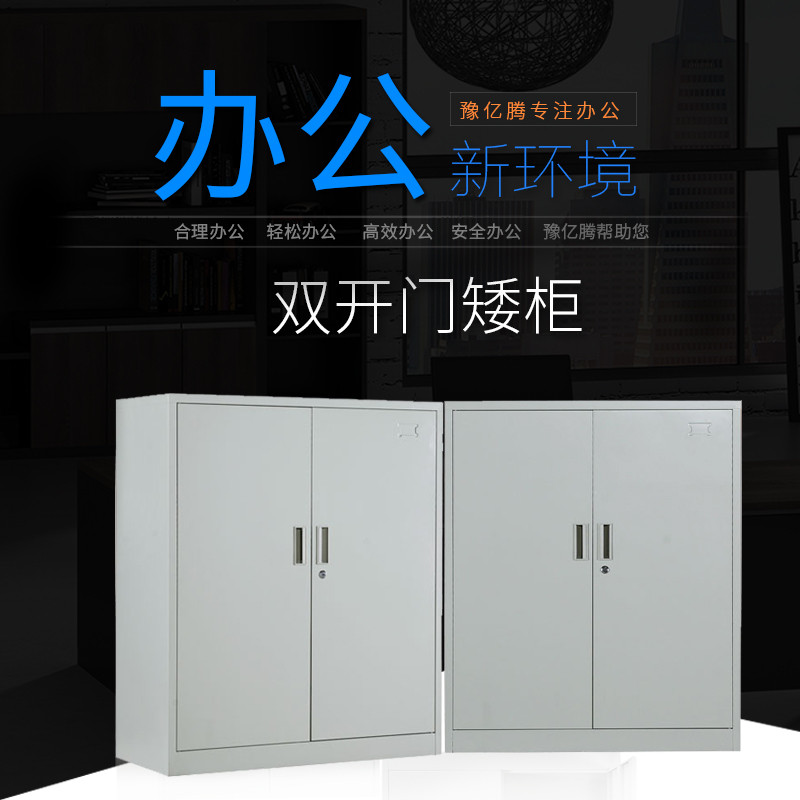 豫亿腾钢制加厚办公文件柜铁皮柜财务凭证资料柜档案柜玻璃储物书柜带锁抽屉可定制灰白色双开门矮柜 0.7mm双开门矮柜