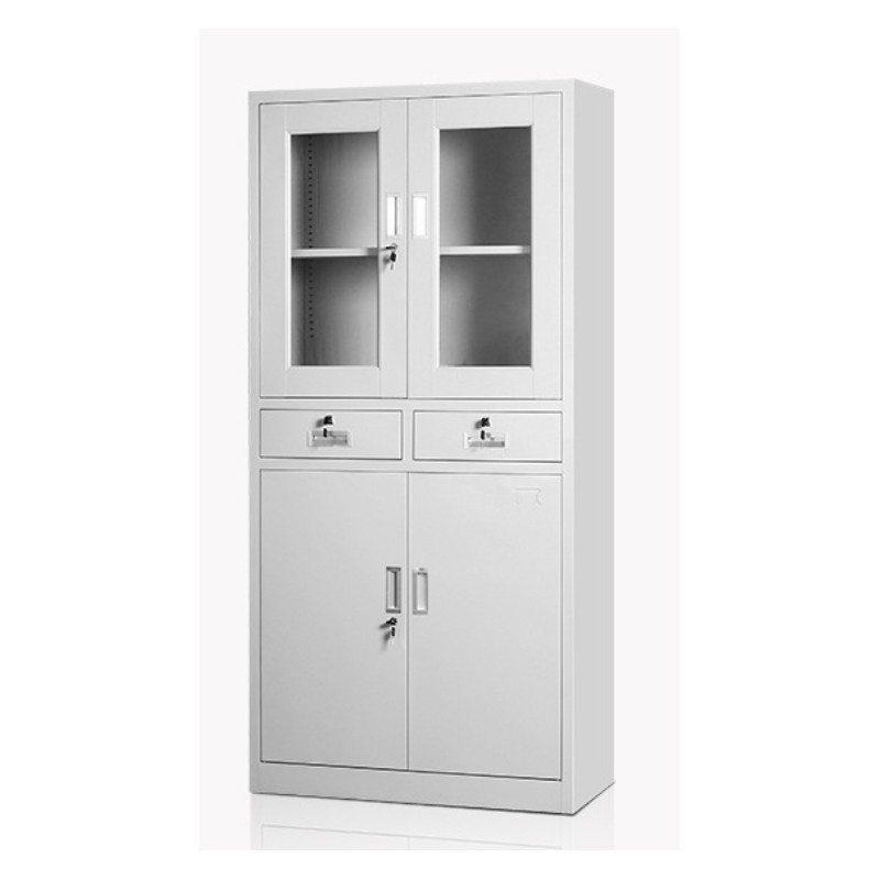 鸿业盛大简约现代中二斗文件柜850L*390W*1800H环保喷塑储物柜带锁 银色