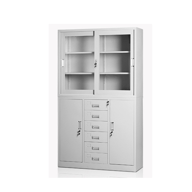 鸿业盛大简约现代办公柜中六斗移门环保喷塑铁皮柜1180L*390W*1800L储物大容量柜 灰色