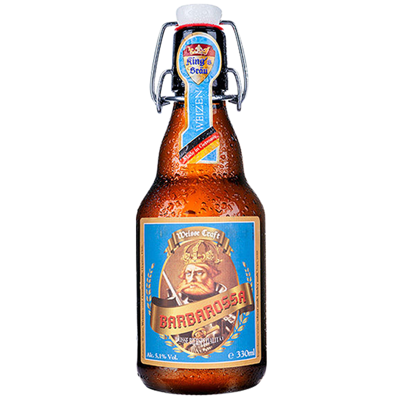 德国进口 国王（King’s Brau）巴巴罗萨小麦精酿白啤酒 330ml*6瓶整箱装