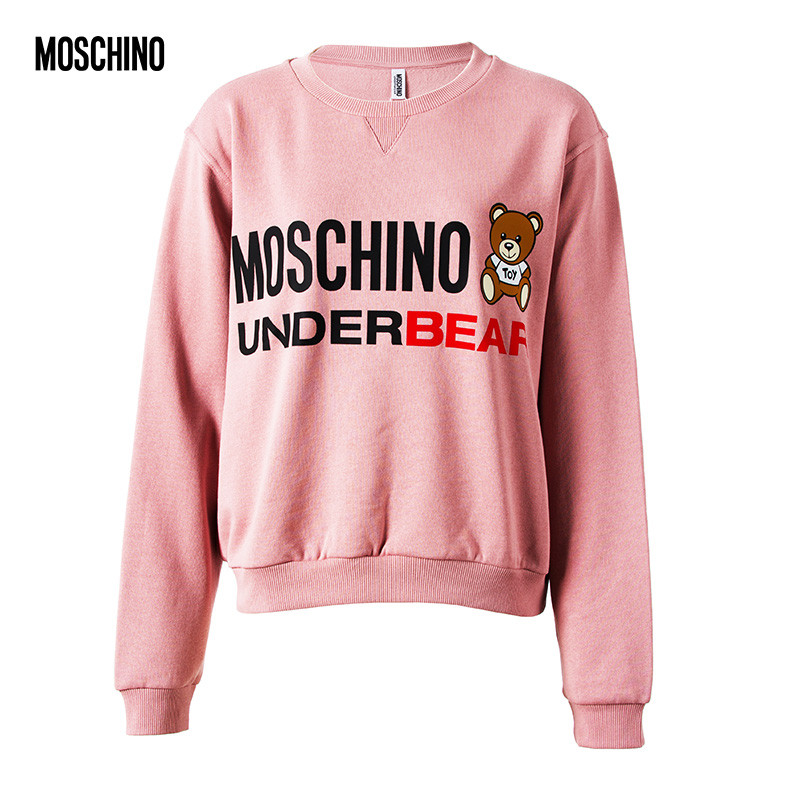MOSCHINO莫斯奇诺女款长袖卫衣小熊系列logo套头圆领长袖T恤 M 粉红色