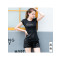 浪莎运动套装女夏款春秋时尚休闲潮两件套跑步健身房瑜伽服 黑色套装 170/95/XL