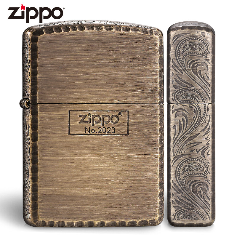 Zippo芝宝防风打火机 正品盔甲机 花纹波边魔域骷髅限量珍藏火机 腰果花波纹边-古铜