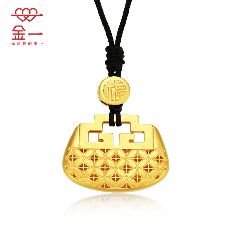 金一足金古法金黄金吊坠传承首饰女士金丝锁吊坠（计价） ABBG02