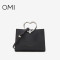 欧米OMI包包女2019新款时尚简约单肩斜挎包韩版百搭金属环手提包 黑色