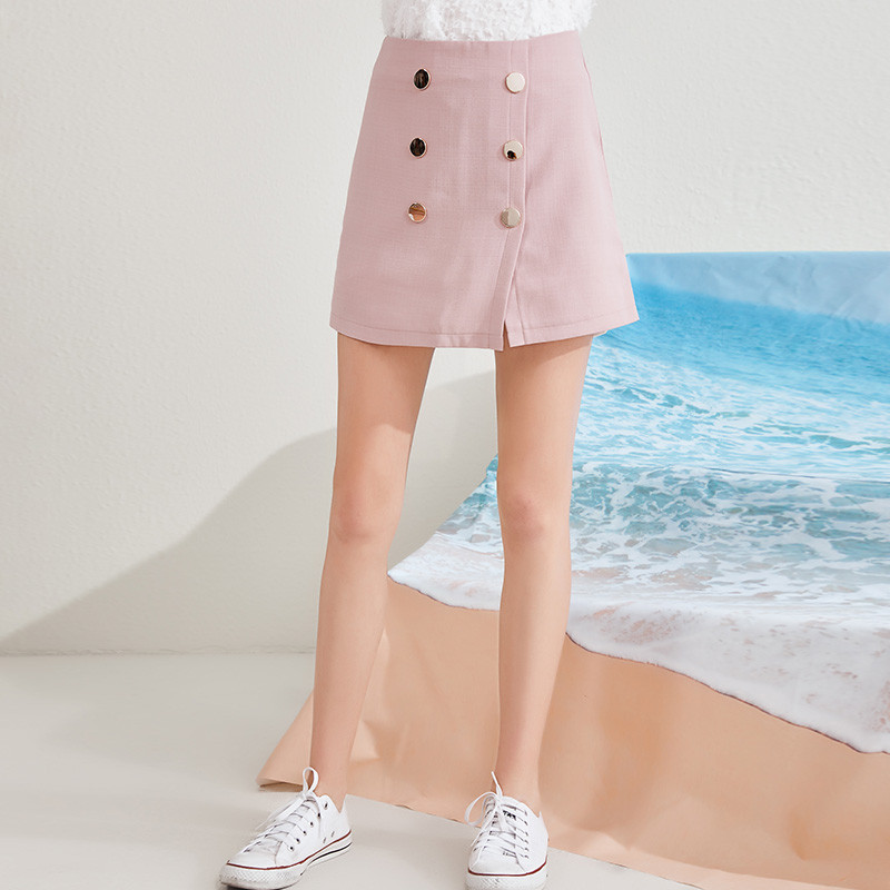 美丽衣橱高腰包臀裙女2019夏新款时尚百搭韩版小个子显瘦半身裙 S 蓝灰