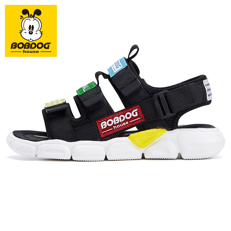 BOBDOG HOUSE巴布豆童鞋儿童凉鞋2019夏季中大童韩版男童女童软底鞋子M9245 黑红9245 28/适合脚长约17.5