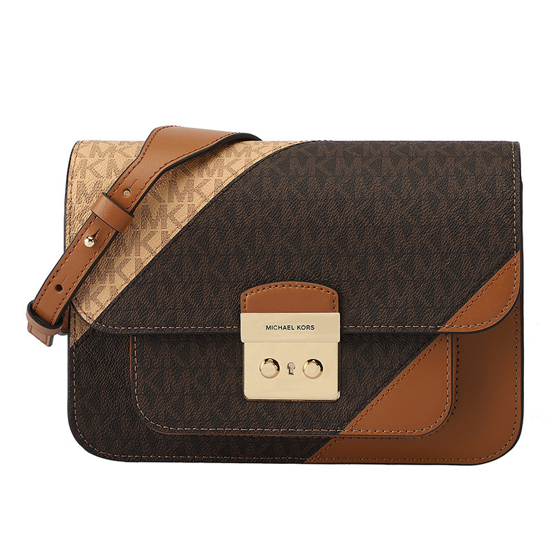 MICHAEL KORS 迈克·科尔斯 MK女包 欧美时尚SLOAN EDITOR系列拼色皮革女士单肩斜挎包 棕色拼色