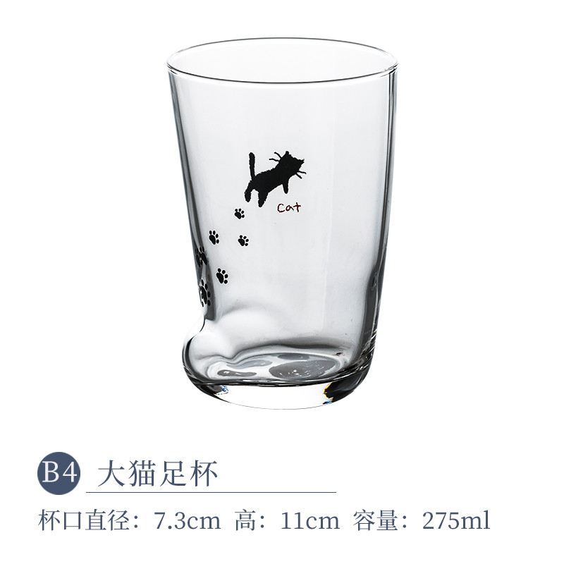 日式猫爪杯猫咪玻璃杯可爱创意水杯 日本进口家用喝水杯子女茶杯 A1红色毛线球矮杯495ml 默认尺寸_470 默认尺寸 B4大猫足