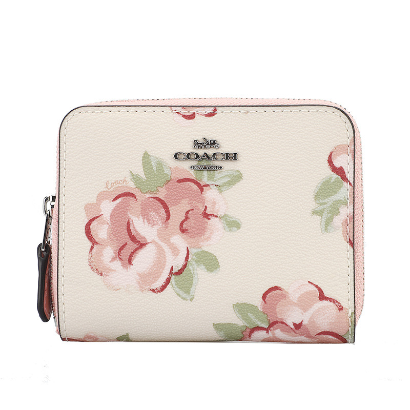COACH 蔻驰 奢侈品 女士白色印花皮革短款钱包钱夹 白色印花